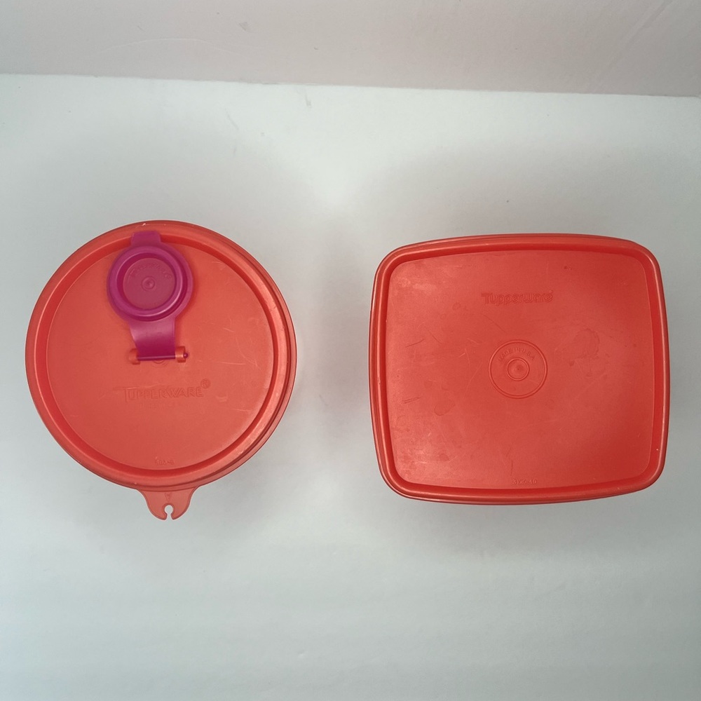 Vintage Tupperware RED Handolier Container 321-5 Lid 563-9 Flap 5641 storage - Picture 2 of 12
